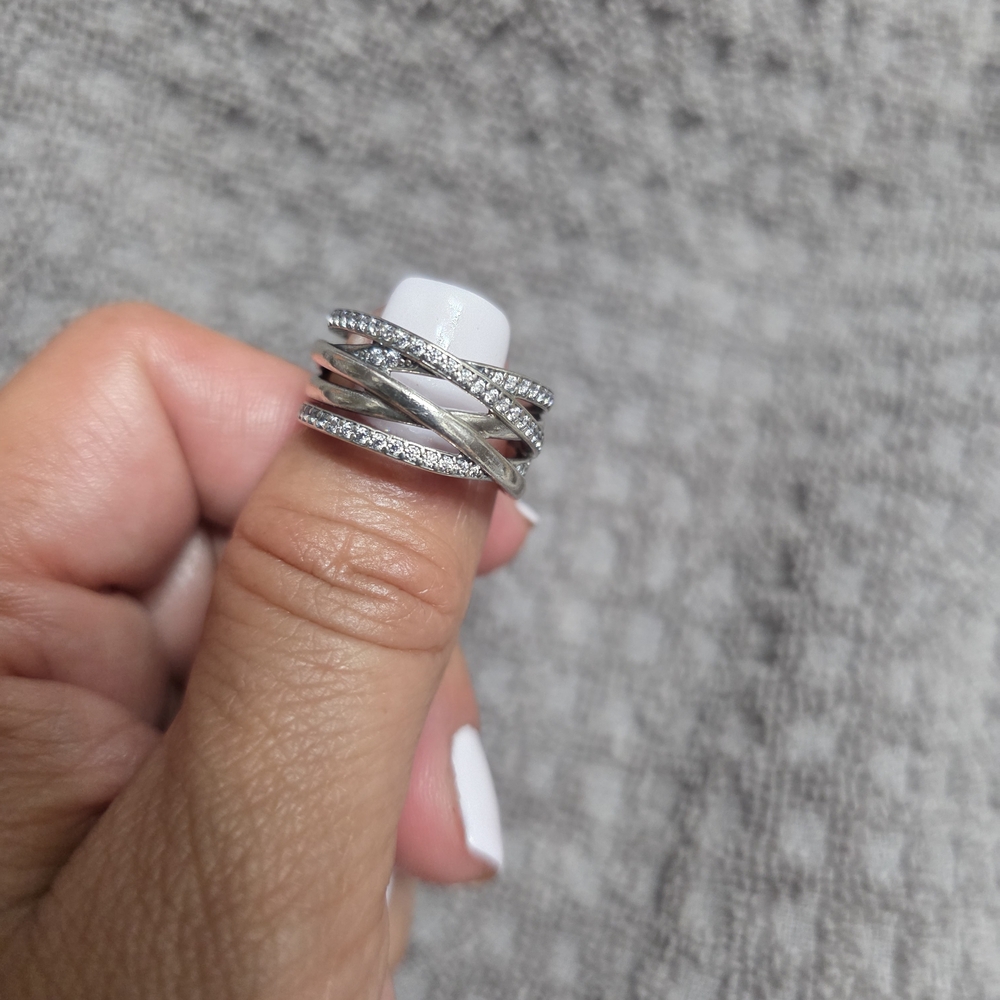 Pandora Silver Crossover Ring With Sparkling Acce… - image 2